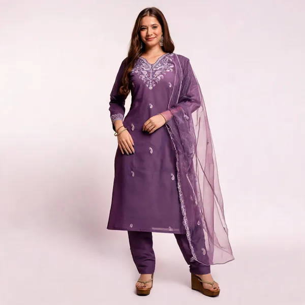 Purple_Chanderi_Embroidered_Kurta_Pant_Dupatta_Set_For_Women