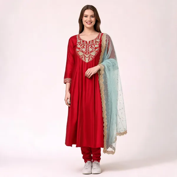 Red_Cotton_Blend_Straight_Paisley_Printed_Kurta_Palazzo_Set_For_Women