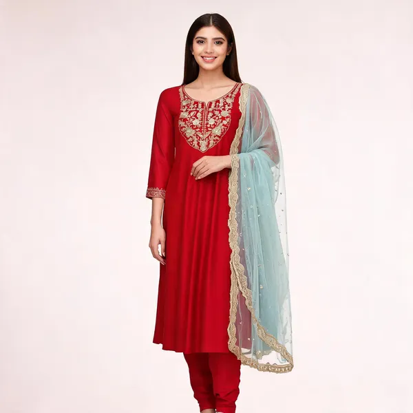 Red_Cotton_Blend_Straight_Paisley_Printed_Kurta_Palazzo_Set_For_Women