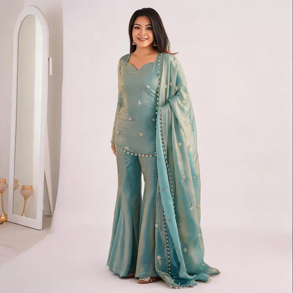 Green_Art_Silk_Embroidered_Sweetheart_Neck_Kurta_Sharara_Set_For_Women