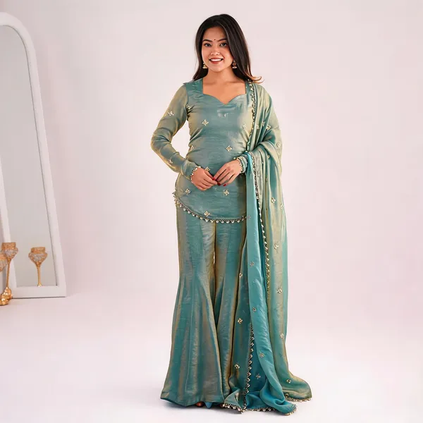 Green_Art_Silk_Embroidered_Sweetheart_Neck_Kurta_Sharara_Set_For_Women