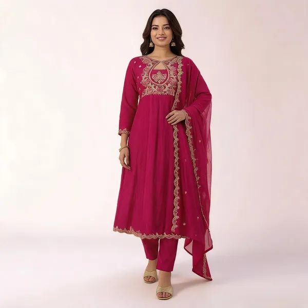 Pink_Silk_Blend_Zari_Floral_Embroidered_Kurta_Set_For_Women
