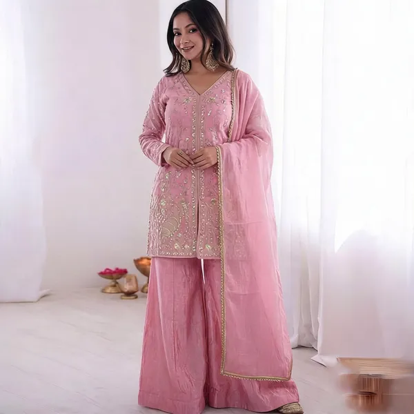 Pink_Satin_Angrakha_Zari_Embroidered_Kurta_Sharara_Set_For_Women