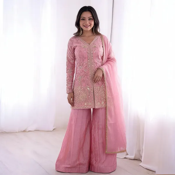 Pink_Satin_Angrakha_Zari_Embroidered_Kurta_Sharara_Set_For_Women