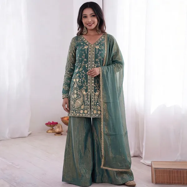 Pista_Green_Satin_Angrakha_Zari_Embroidered_Kurta_Sharara_Set_For_Women