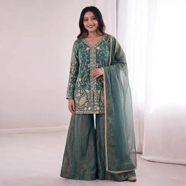 Pista_Green_Satin_Angrakha_Zari_Embroidered_Kurta_Sharara_Set_For_Women