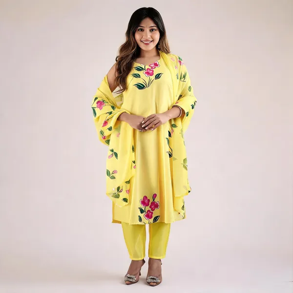 Yellow_Viscose_Rayon_Floral_Printed_Kurta_Pant_Set_For_Women