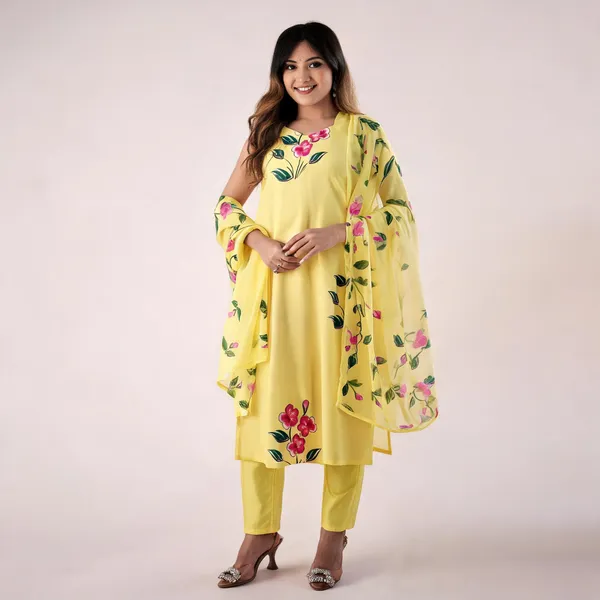 Yellow_Viscose_Rayon_Floral_Printed_Kurta_Pant_Set_For_Women