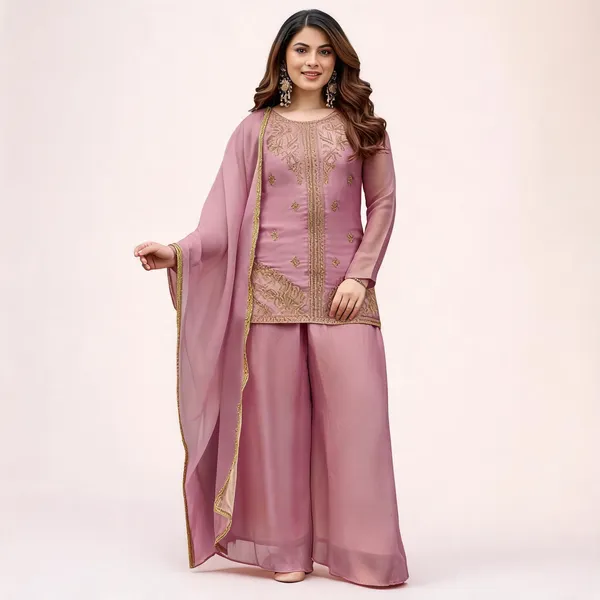 Peach_Satin_Kurta_Pant_Dupatta_Set_For_Women