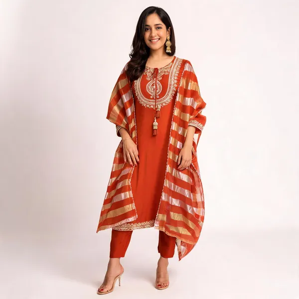 Orange_Chanderi_Anarkali_Zari_Embroidered_Kurta_Set_For_Women