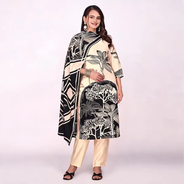 Beige_Crepe_Straight_Fit_Botanical_Print_Kurta_Set_For_Women