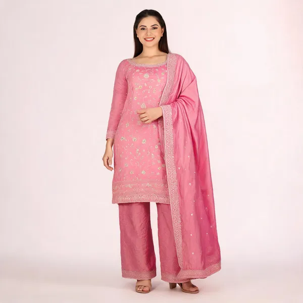 Pink_Art_Silk_Floral_Embroidered_Kurta_Palazzo_Dupatta_Set_For_Women
