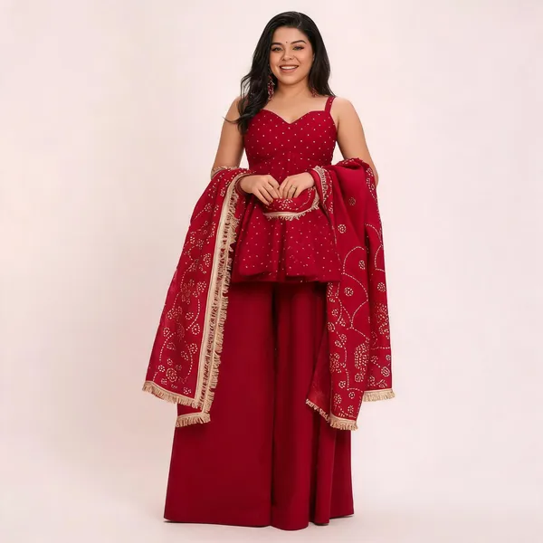 Maroon_Georgette_Sleeveless_Printed_Embroidered_Ethnic_Top_Sharara_Set_For_Women