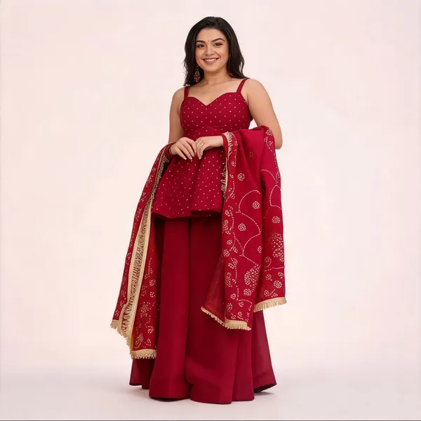Maroon_Georgette_Sleeveless_Printed_Embroidered_Ethnic_Top_Sharara_Set_For_Women