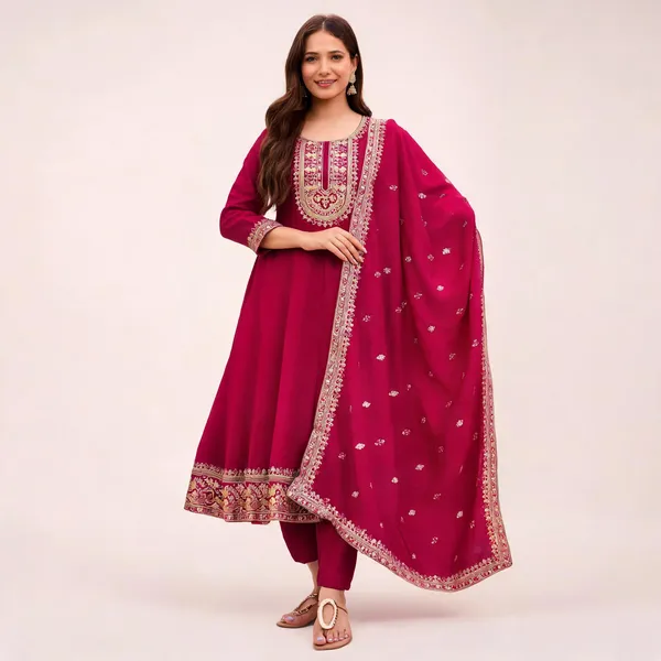 Pink_Cotton_Blend_A-Line_Zari_Work_Kurta_Pant_Set_For_Women