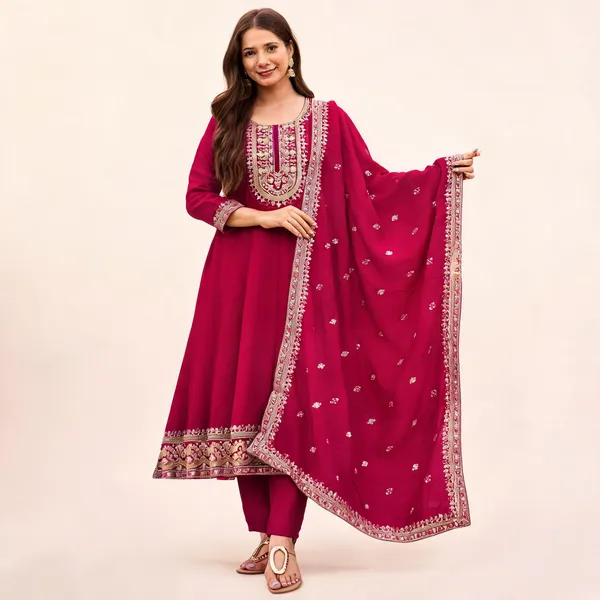 Pink_Cotton_Blend_A-Line_Zari_Work_Kurta_Pant_Set_For_Women