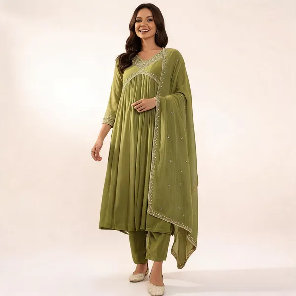 Green_Georgette_Kaftan_Kurta_Set_For_Women