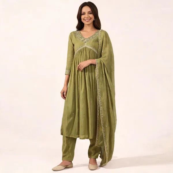 Green_Georgette_Kaftan_Kurta_Set_For_Women