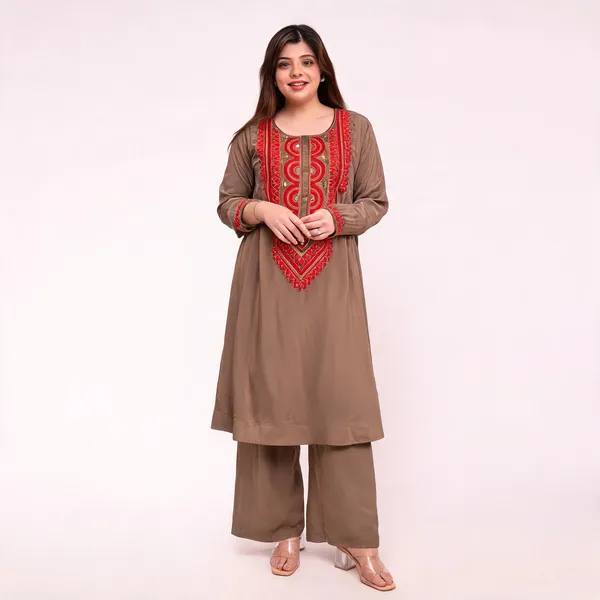 Brown_Crepe_A-Line_Mirror_Work_Kurta_Palazzo_Set_For_Women