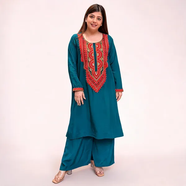 Green_Crepe_A-Line_Mirror_Work_Kurta_Palazzo_Set_For_Women