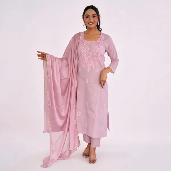 Orange_Pure_Cotton_Straight_Chikankari_Kurta_Set_For_Women