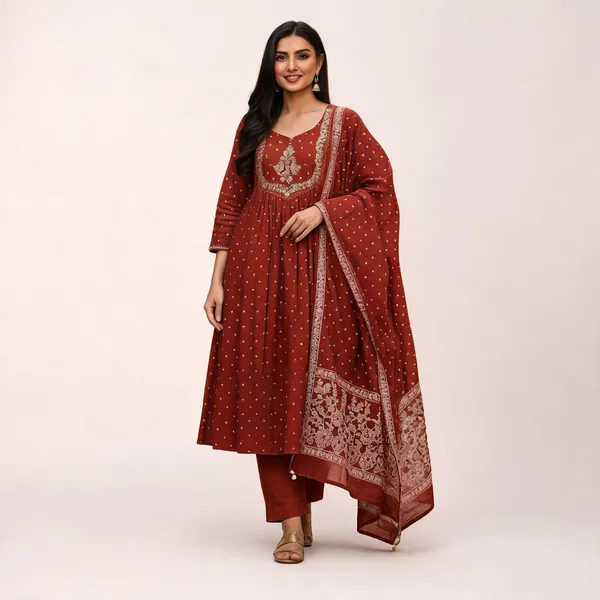 Orange_Pure_Cotton_A-Line_Zari_Embroidered_Kurta_Set_For_Women