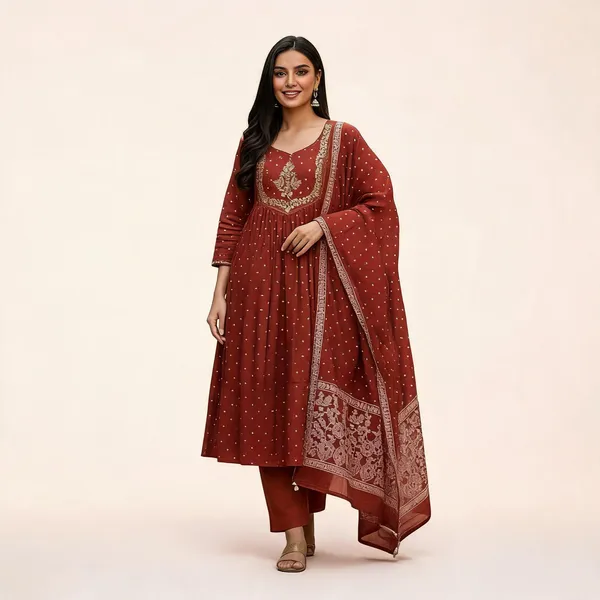Orange_Pure_Cotton_A-Line_Zari_Embroidered_Kurta_Set_For_Women