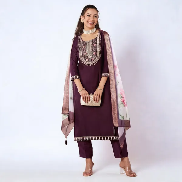 Purple_Chanderi_Silk_Straight_Gotta_Patti_Kurta_Pant_Dupatta_Set_For_Women