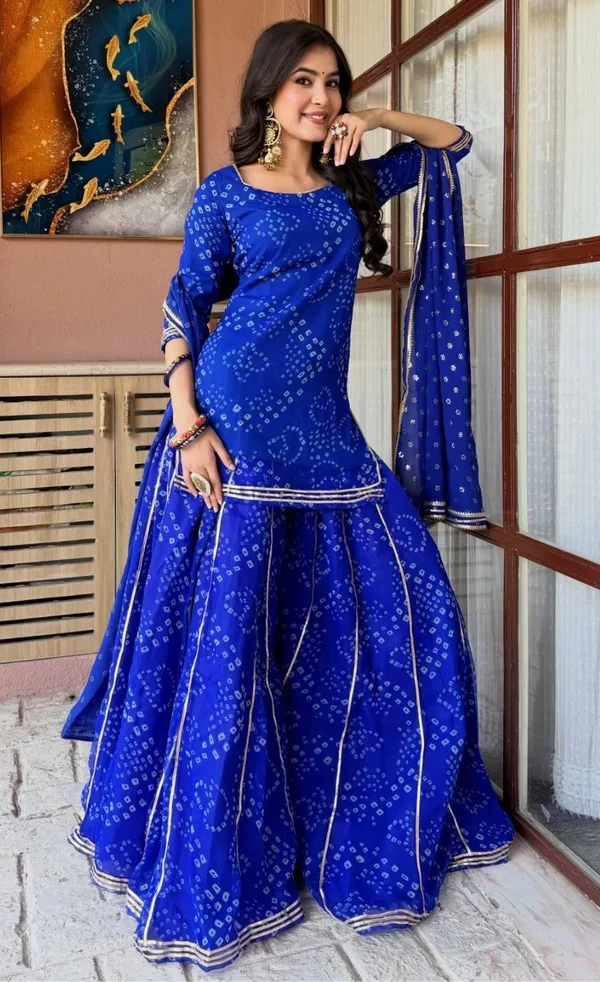 Vaidehi_Fashion_Women's_Blue_Bandhani_Print_Kurti_with_Sharara_and_Dupatta_|_3-Piece_Set,_Ethnic_Wear,_Gota_Patti_Border,_Festive_Occasion,_Square_Neck