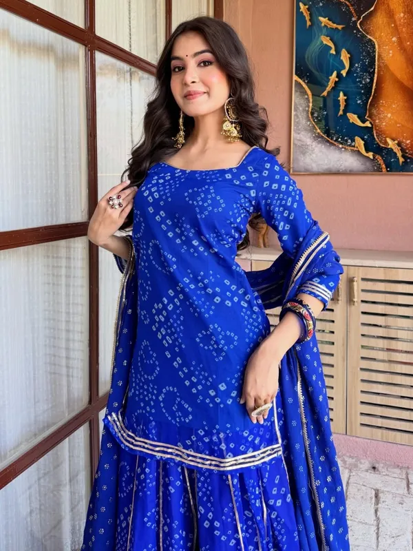 Vaidehi_Fashion_Women's_Blue_Bandhani_Print_Kurti_with_Sharara_and_Dupatta_|_3-Piece_Set,_Ethnic_Wear,_Gota_Patti_Border,_Festive_Occasion,_Square_Neck