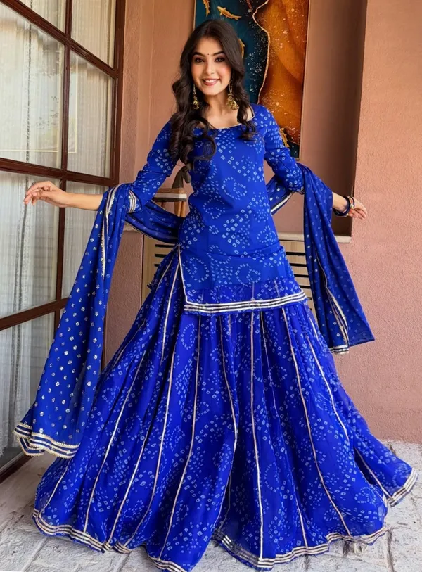 Vaidehi_Fashion_Women's_Blue_Bandhani_Print_Kurti_with_Sharara_and_Dupatta_|_3-Piece_Set,_Ethnic_Wear,_Gota_Patti_Border,_Festive_Occasion,_Square_Neck