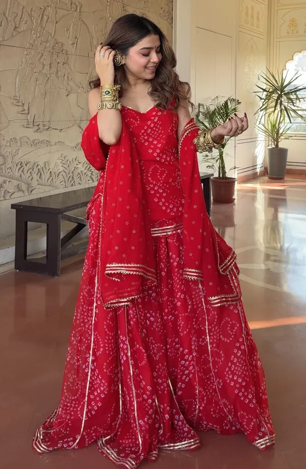 Vaidehi_Fashion_Women's_Red_Bandhani_Print_Kurti_with_Sharara_and_Dupatta_|_3-Piece_Set,_Ethnic_Wear,_Gota_Patti_Border,_Festive_Occasion,_Square_Neck