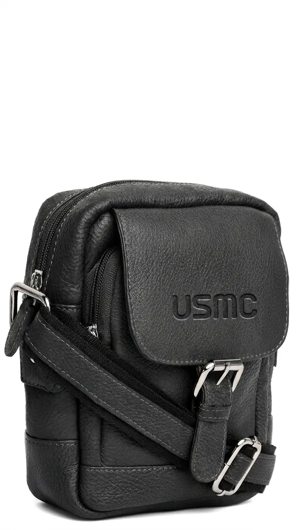 Usmc_Premium_Leather_Mini_Sling_Bag_For_Men_,Women,_Unisex|_Compact,_Durable_&_Stylish_|_Buckle_Closure_|_Front_Zip_Pocket