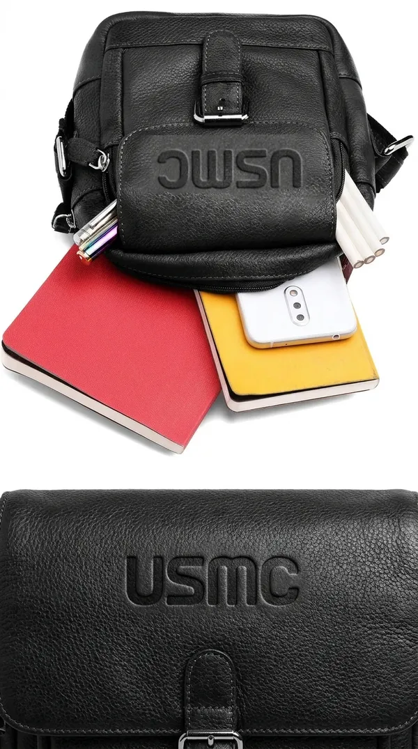 Usmc_Premium_Leather_Mini_Sling_Bag_For_Men_,Women,_Unisex|_Compact,_Durable_&_Stylish_|_Buckle_Closure_|_Front_Zip_Pocket