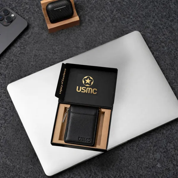 Usmc_Card_Holder_Money_Wallet,_Black,_11.5X1.75X8Cm_|_9_Slot_Vertical,_Credit_Debit_Card_Holder,_Zipper_Coin_Purse,_For_Men_,Women,_Unisex