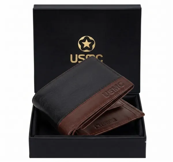 Usmc_Seattle_Black/Brown_Leather_Wallet_For_Men_[Rfid_Blocking]