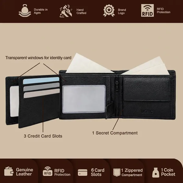 Usmc_Seattle_Black/Brown_Leather_Wallet_For_Men_[Rfid_Blocking]