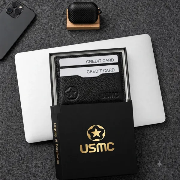Usmc_Credit_Card_Holder_With_Id_Window_-_[Rfid_Blocking]_Premium_Leather_Slim_Wallet_Credit_Card_Case_Sleeve,_Black_|_Card_Cases_With_Id_Window_For_Men_Women,_Black