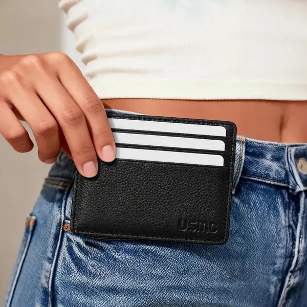 Usmc_Credit_Card_Holder_With_Id_Window_-_[Rfid_Blocking]_Premium_Pu_Leather_Slim_Wallet_Credit_Card_Case_Sleeve,_Black_|_Card_Cases_With_Id_Window_For_Men_Women,_Black