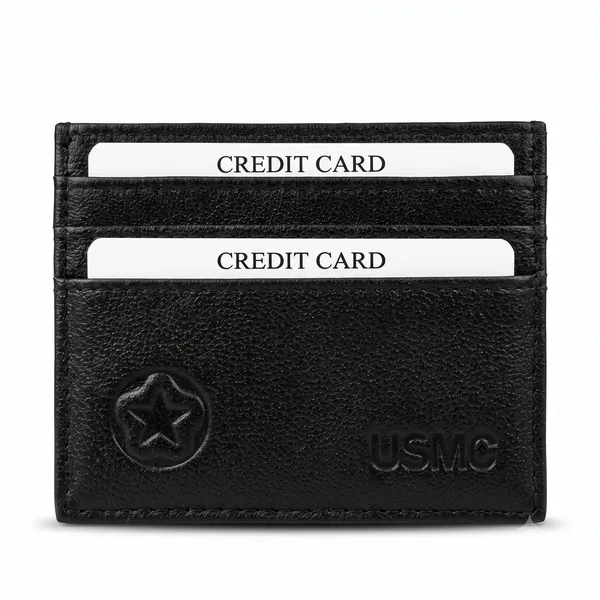 Usmc_Credit_Card_Holder_With_Id_Window_-_[Rfid_Blocking]_Premium_Pu_Leather_Slim_Wallet_Credit_Card_Case_Sleeve,_Black_|_Card_Cases_With_Id_Window_For_Men_Women,_Black