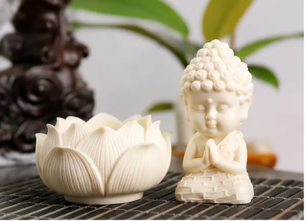 Polyresin_Matte_White_Baby_Buddha_Monk_Lotus_Candle_Holder
