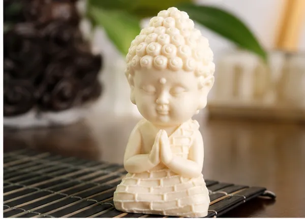 Polyresin_Matte_White_Baby_Buddha_Monk_Lotus_Candle_Holder