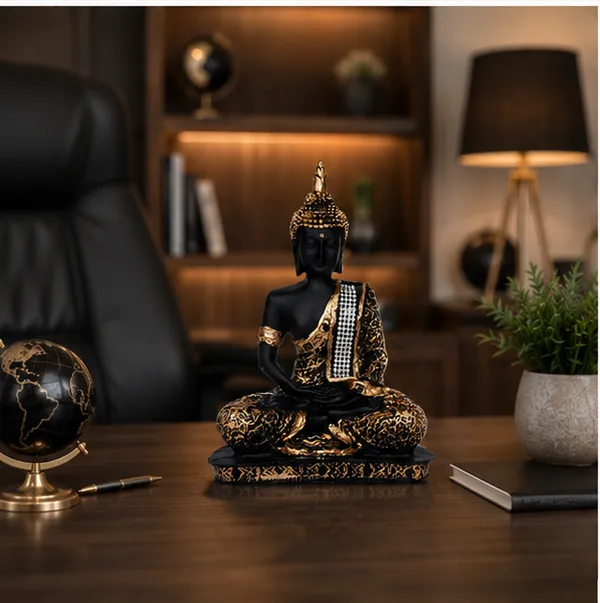 Polyresin_Meditative_Black_Gold_Buddha_Showpiece