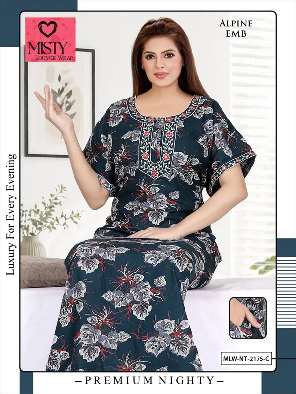 Navy_Alpine_Short_Sleeve_Nightgown_For_Women