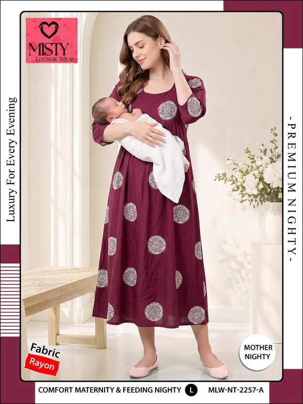 Maroon_Rayon_Relaxed_Fit_Maternity_Feeding_Nighty_For_Women