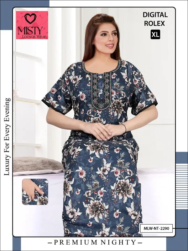 Blue_Polyester_Viscose_Short_Sleeve_Nighty_For_Women