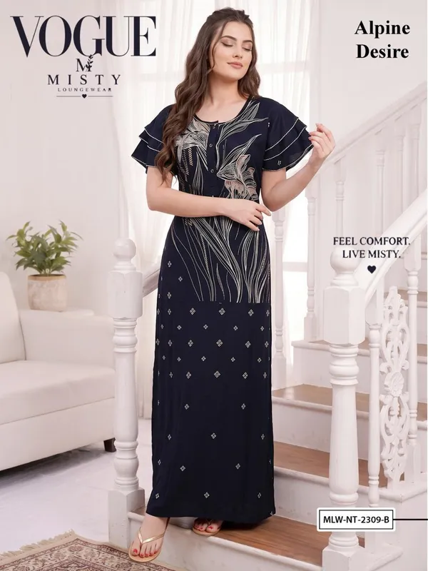 Navy_Alpine_Short_Sleeve_Nightdress_For_Women
