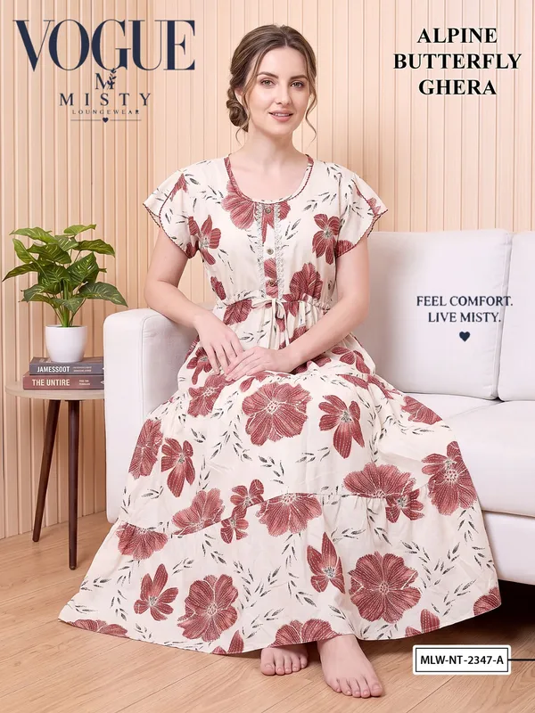 Cream_Alpine_Tie-Waist_Maxi_Nightdress_For_Women