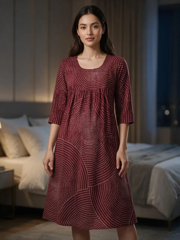 Maroon_Rayon_Relaxed_Fit_Maternity_Feeding_Nighty_For_Women