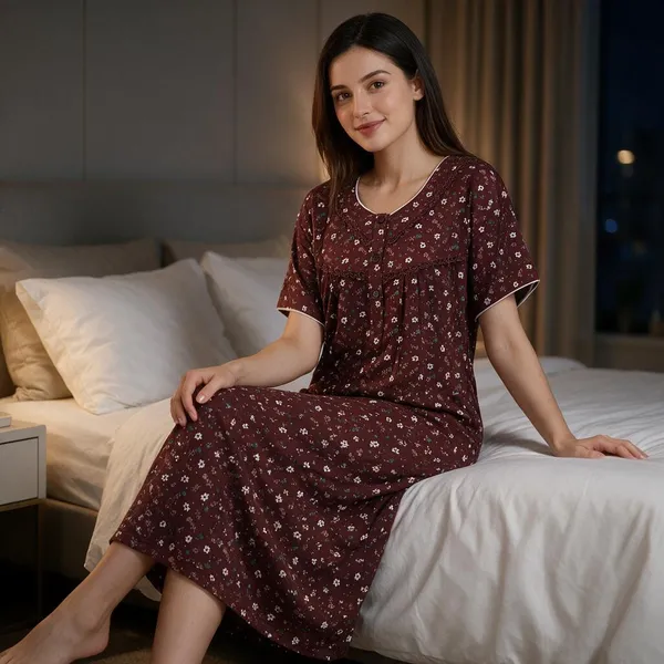 Maroon_Alpine_Short_Sleeve_Nightdress_For_Women